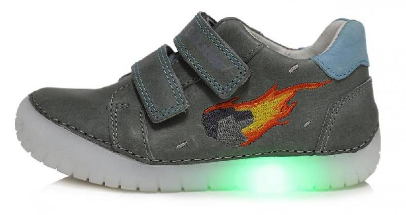 D.D.STEP 050-16A DARK GREY chlapecká celoroční kožená blikající obuv