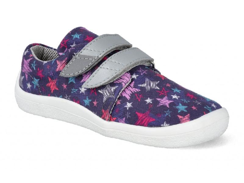 Beda BF0001/Tex/W - H Stars plátěná dívčí barefoot obuv