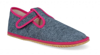 Beda BF060010 pink denim slim dívčí barefoot textilní přezůvky