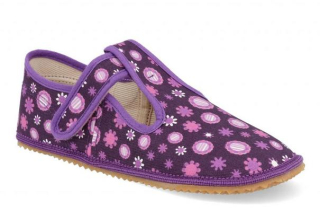 Beda bf060010/w/op/ slim Violet Flower dívčí barefoot textilní přezůvky