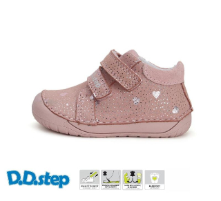 Ddstep S070-42189A růžová dívčí celoroční barefoot kožená obuv